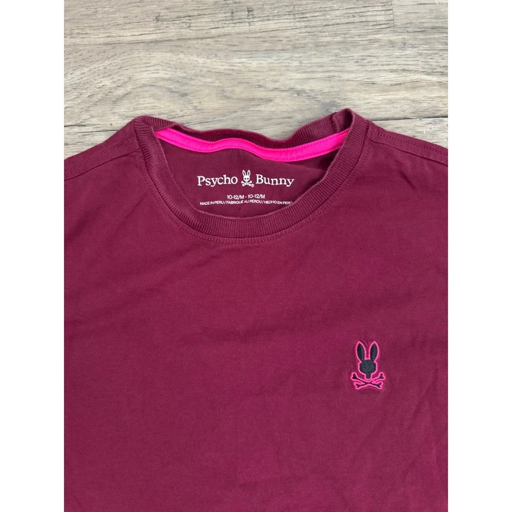 Psycho Bunny Girls Burgundy Pima Cotton Tee‎ Shirt Size 10-12 Medium Logo